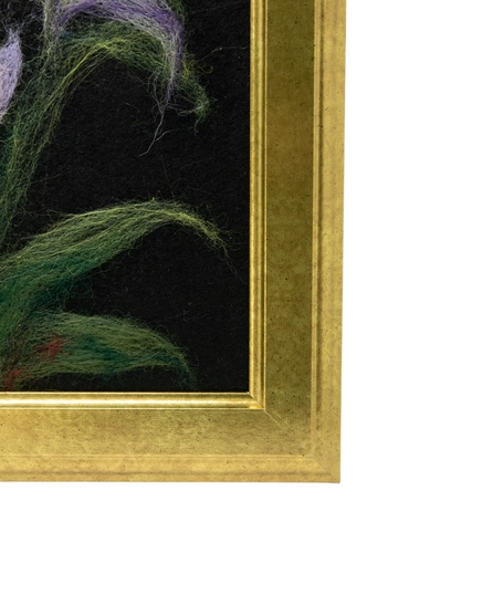 Handmade Wool Painting of Purple Lilies and a Golden Frame