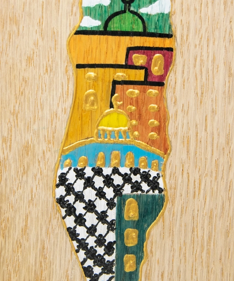 Wooden Painting with a Stand - Palestinian Map with Different Palestinian Symbols