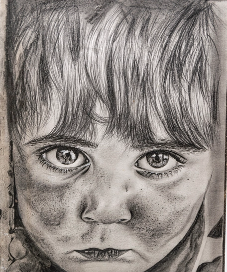 Pencil Drawing of a Child's Portrait with Artistic Precision and Realistic Details