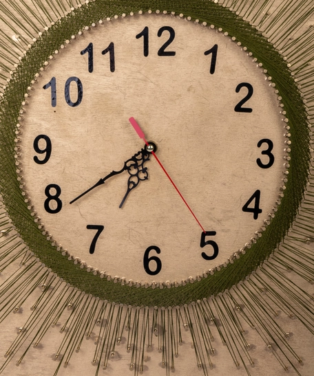 Stylish Green Wall Clock Handcrafted Using String Art 