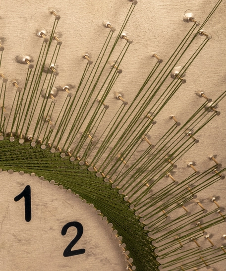 Stylish Green Wall Clock Handcrafted Using String Art 