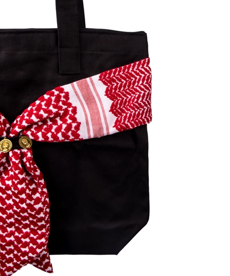 Medium Sized Black Handbag Decorated with a Traditional Red Shemagh