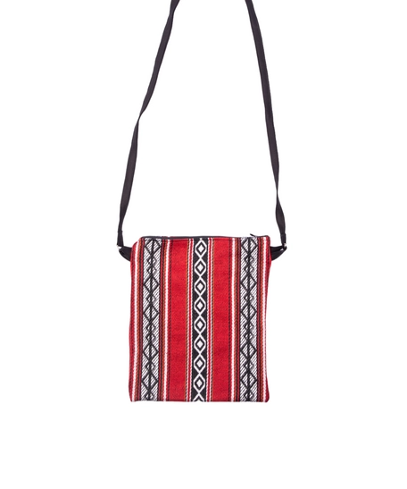 Bedouin Style Crossbody Bag Made of Red Sadu Fabric with a Long Black Strap