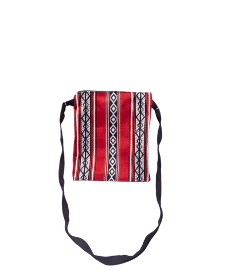 Bedouin Style Crossbody Bag Made of Red Sadu Fabric with a Long Black Strap