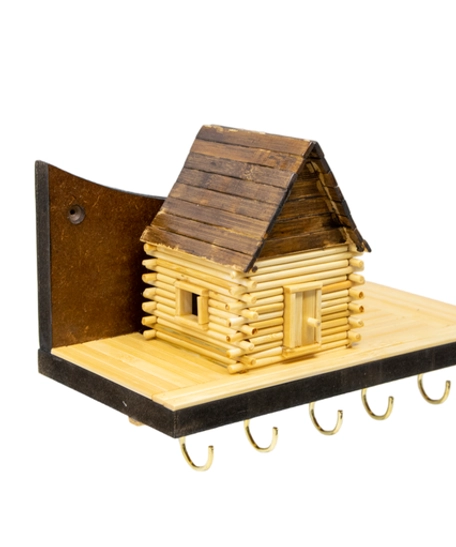 Wooden Key Hanger Adorned with a Small Wooden House  - Design 1