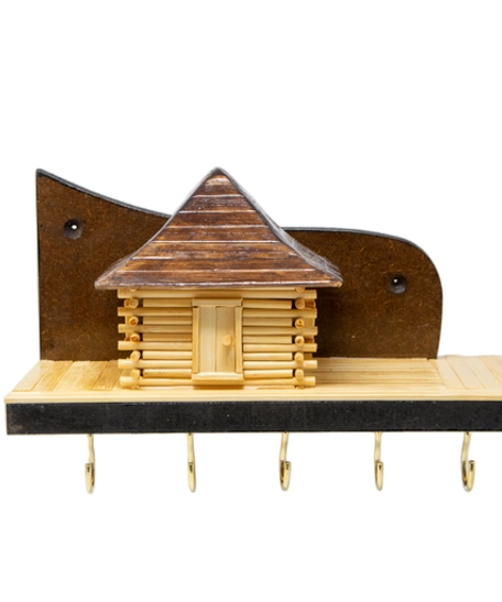 Wooden Key Hanger Adorned with a Small Wooden House  - Design 1