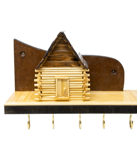 Wooden Key Hanger Adorned with a Small Wooden House  - Design 1