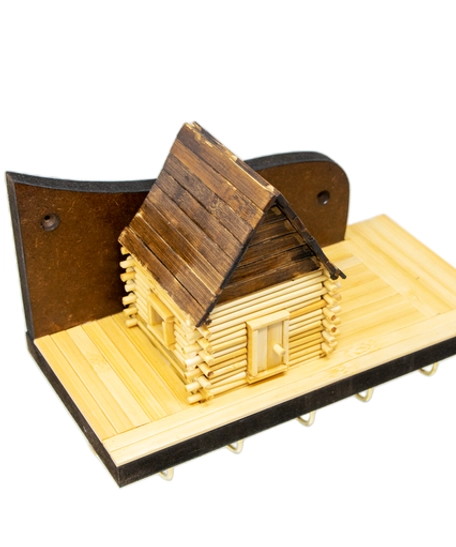 Wooden Key Hanger Adorned with a Small Wooden House  - Design 1