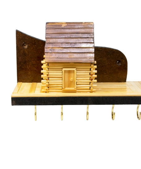 Wooden Key Hanger Adorned with a Small Wooden House  - Design 1