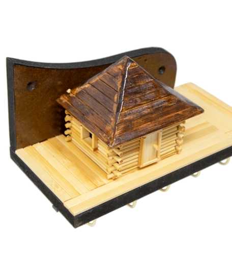 Wooden Key Hanger Adorned with a Small Wooden House  - Design 1