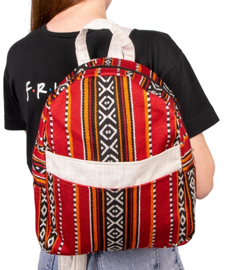 Practical Red Backpack Made of Durable Sadu Fabric with Bedouin Designs