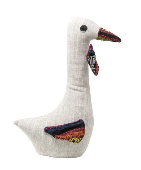 Cute Goose Door Stopper Made of Gray Fabric with a Bedouin Design