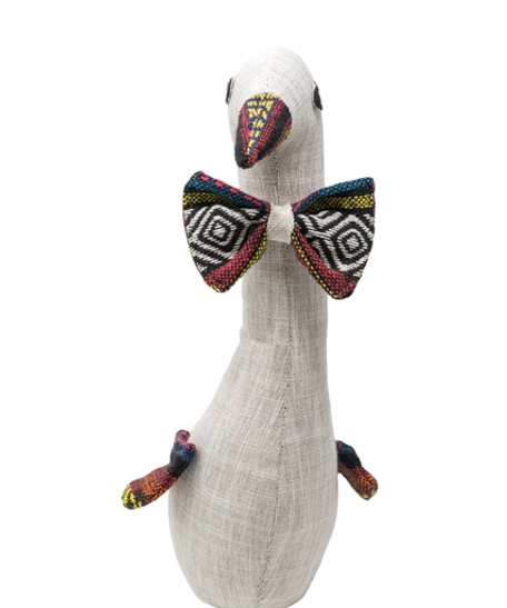 Cute Goose Door Stopper Made of Gray Fabric with a Bedouin Design