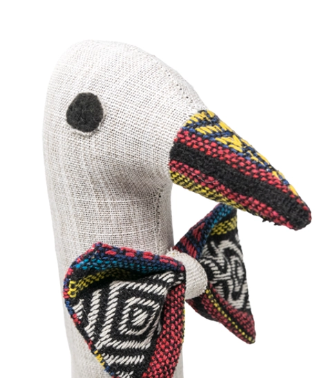 Cute Goose Door Stopper Made of Gray Fabric with a Bedouin Design