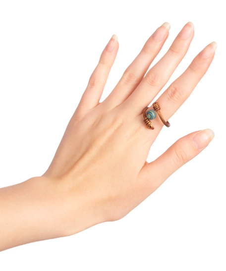 Handmade Copper Ring with a Blue Turquoise Bead in Earthy Colors