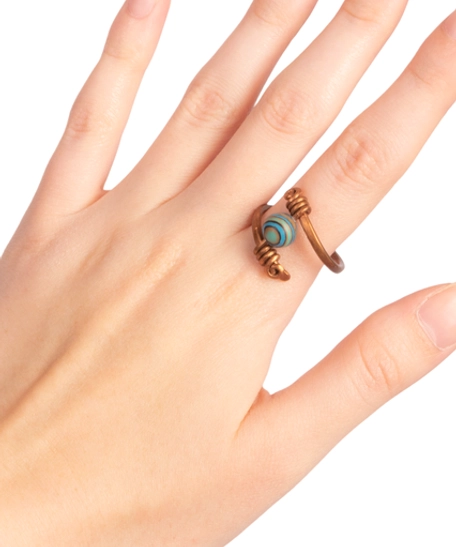 Handmade Copper Ring with a Blue Turquoise Bead in Earthy Colors