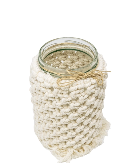 Bohemian Decorative Glass Jar with a Crochet Cover in Beige