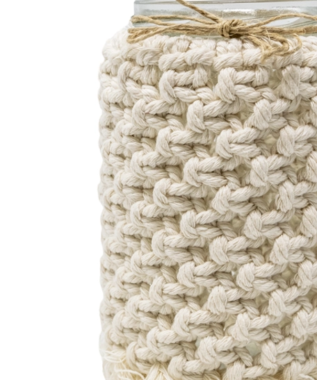 Bohemian Decorative Glass Jar with a Crochet Cover in Beige