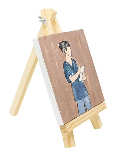 Small Canvas Painting with a Wooden Stand - Female Doctor