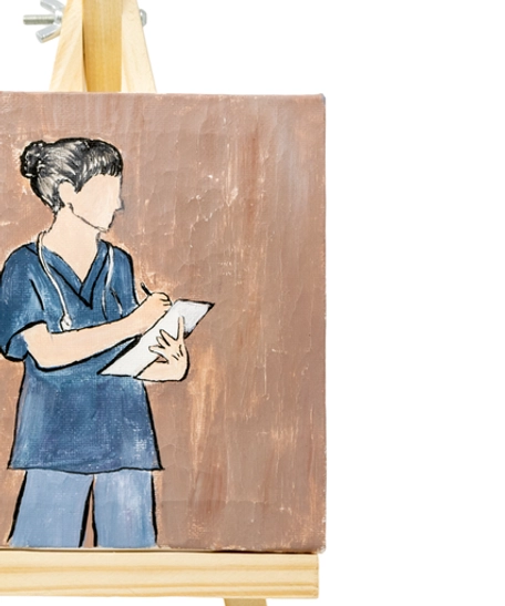 Small Canvas Painting with a Wooden Stand - Female Doctor