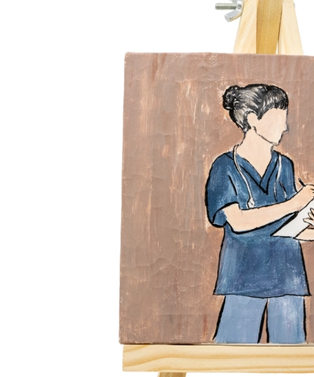 Small Canvas Painting with a Wooden Stand - Female Doctor