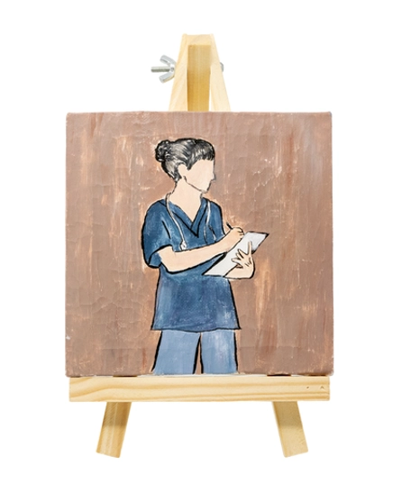 Small Canvas Painting with a Wooden Stand - Female Doctor