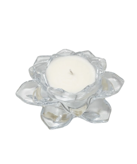 Handmade Scented Candle in a Lotus-shaped Crystal Jar - Mango