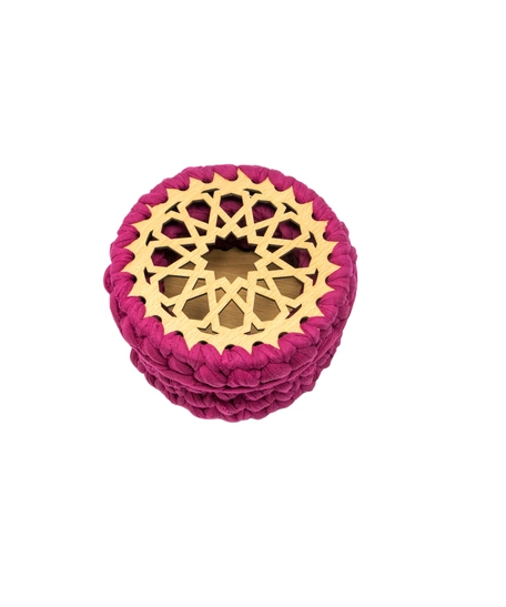 Handmade Mini Round Box of Wood and Crochet - Peach