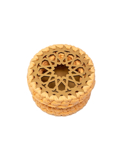 Handmade Mini Round Box of Wood and Crochet - Peach