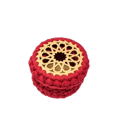 Handmade Mini Round Box of Wood and Crochet - Peach