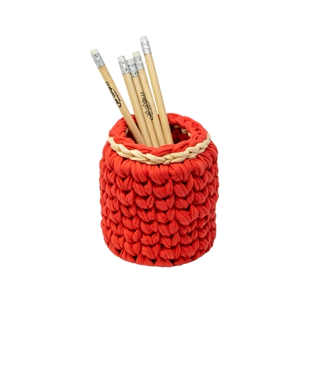 Handmade Crochet Pen Holder - Red