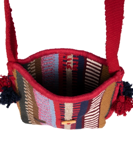 Bedouin-inspired Multicolored Crossbody Bag with Pom Pom Tassel