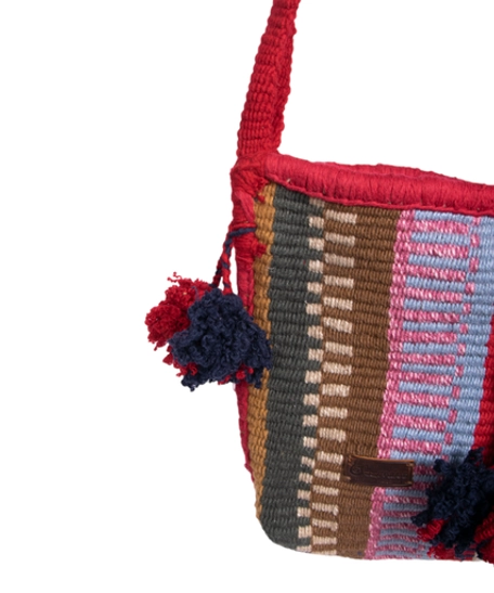 Bedouin-inspired Multicolored Crossbody Bag with Pom Pom Tassel