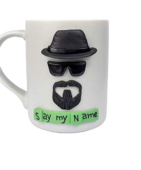 White Mug Adorned with a 3D Design Inspired by the Movie "Breaking Bad"