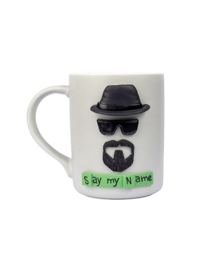 White Mug Adorned with a 3D Design Inspired by the Movie "Breaking Bad"