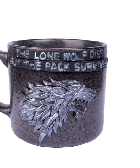 Black Coffee Mug Adorned with a 3D Design Inspired by Game of Thrones