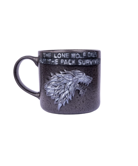 Black Coffee Mug Adorned with a 3D Design Inspired by Game of Thrones