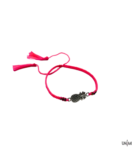 Handmade Thread Bracelet in Fuchsia Color Adorned with a Pineapple Charm