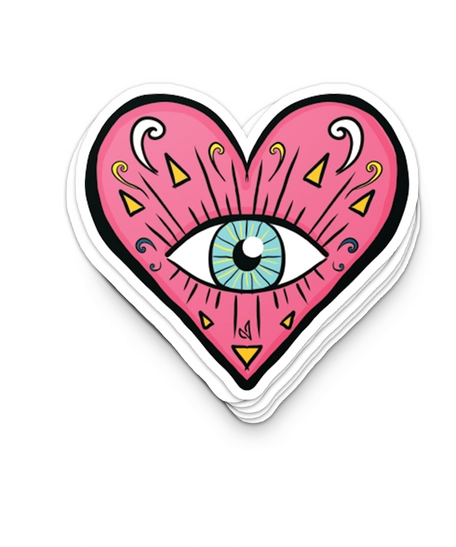 High-quality Waterproof Stickers - Cute Pink Heart with Blue Eye Design