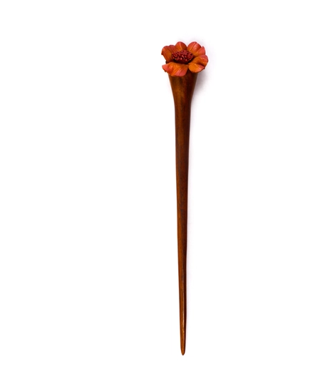 Handmade Wooden and leather Peony Flower Hair Stick