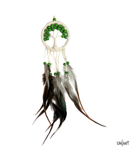 Dream Catcher Decorated with Dangling Feathers and A Tree Design