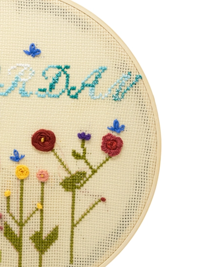 Hand Embroidered 3D Colorful Roses and Butterflies Hoop with The Word "Jordan"