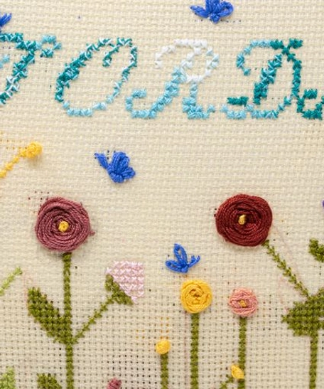 Hand Embroidered 3D Colorful Roses and Butterflies Hoop with The Word "Jordan"