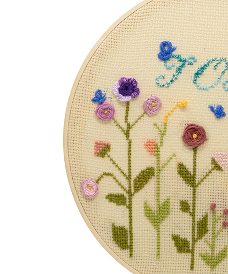 Hand Embroidered 3D Colorful Roses and Butterflies Hoop with The Word "Jordan"