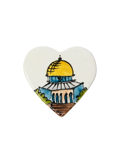 Heart-shaped Fridge Magnet with Hand-drawings of Jerusalem