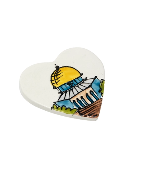 Heart-shaped Fridge Magnet with Hand-drawings of Jerusalem