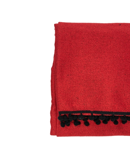  Picnic Blanket Made of Red Sadu Fabric Decorated with Black Tassels