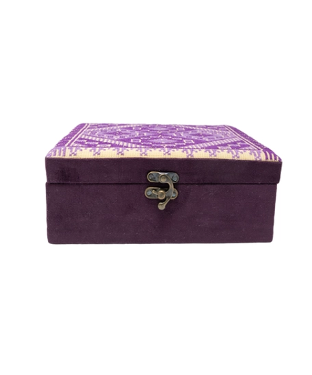 ELEGANT BEDROOM ACCESSORY: Purple Square Storage Box, Hand Embroidered Heritage Design