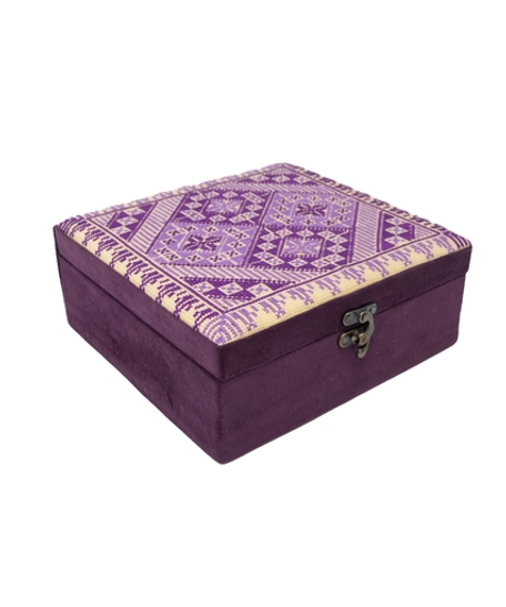 ELEGANT BEDROOM ACCESSORY: Purple Square Storage Box, Hand Embroidered Heritage Design