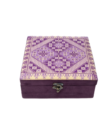 ELEGANT BEDROOM ACCESSORY: Purple Square Storage Box, Hand Embroidered Heritage Design